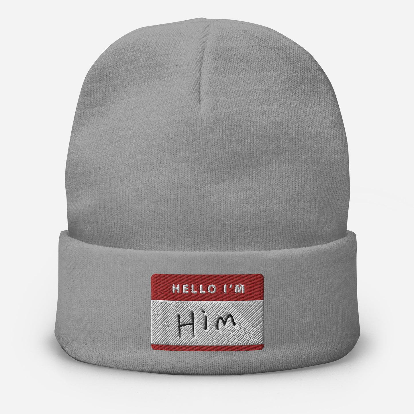 Hello, I'm Him Name Tag Beanie - www.SportsTakeoff.com