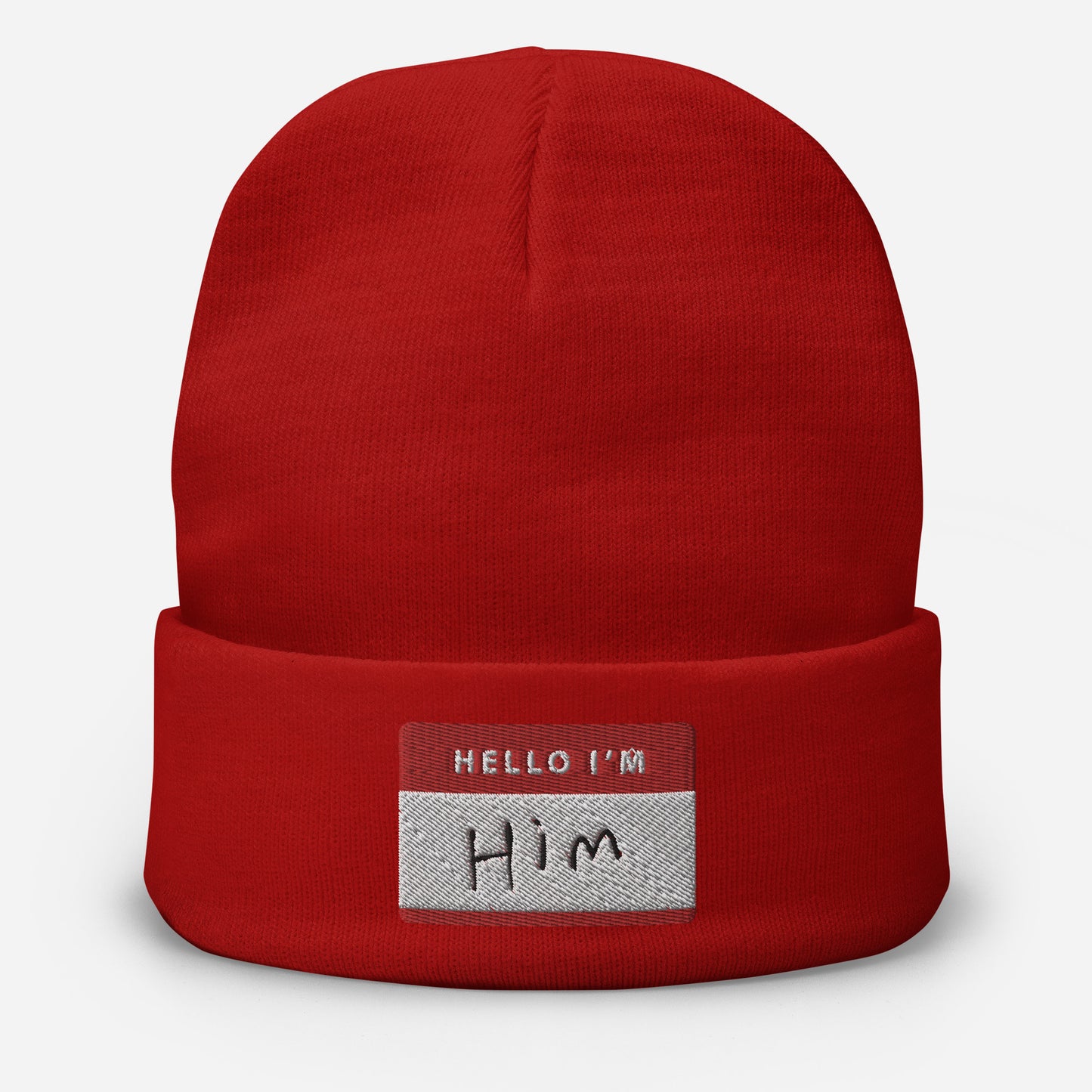 Hello, I'm Him Name Tag Beanie - www.SportsTakeoff.com